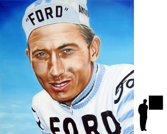 Jacques Anquetil, olieverf op linnen, 80 x 80 cm., 800,- incl. lijst